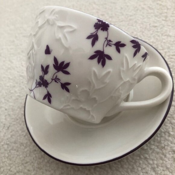 STARBUCKS Embossed Purple Leaves Design Mug/Tea Cup & Saucer, 2006 - Picture 6 of 9